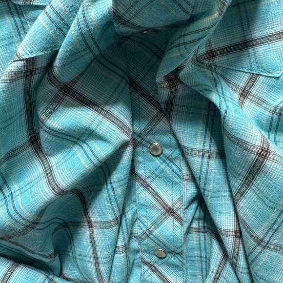 Wrangler Shirt Mens 3XL Blue Plaid Western‎ Snap Pearl Pockets Cowboy Rodeo - Picture 2 of 7